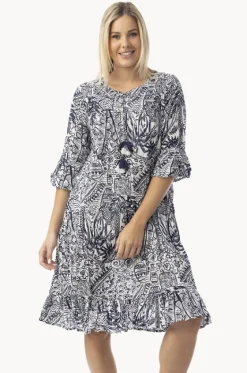 Aksharay Frill Sleeve Pleat Dress|Orientique Outlet