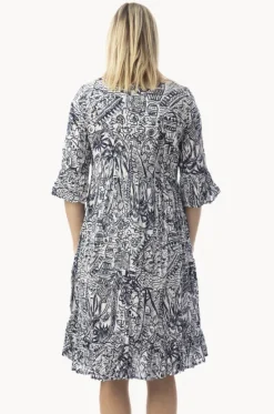 Aksharay Frill Sleeve Pleat Dress|Orientique Outlet