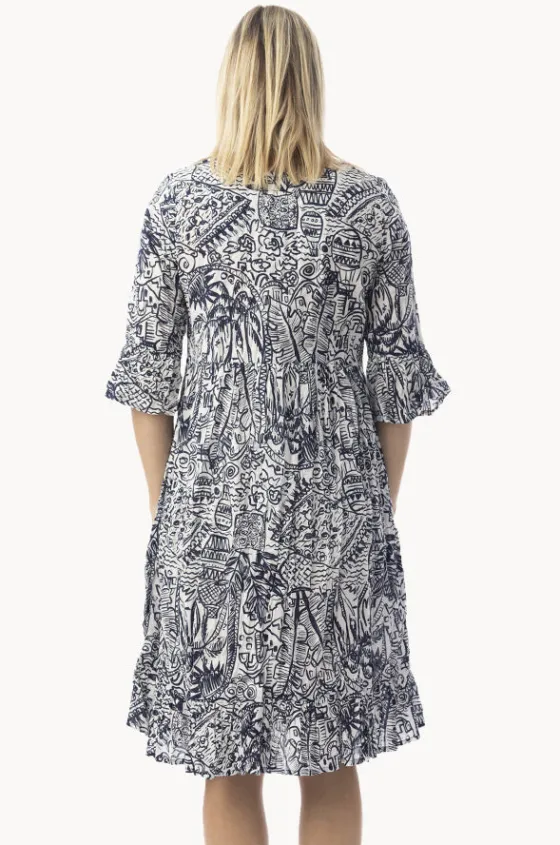 Aksharay Frill Sleeve Pleat Dress|Orientique Outlet