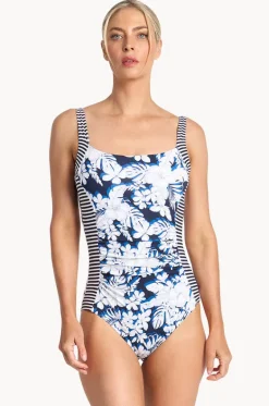 Anchor Ruched Square Neck One Piece|Jantzen New