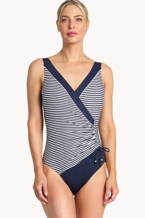 Anchor Stripe DD/E Cup Gathered Surplice One Piece|Jantzen Outlet