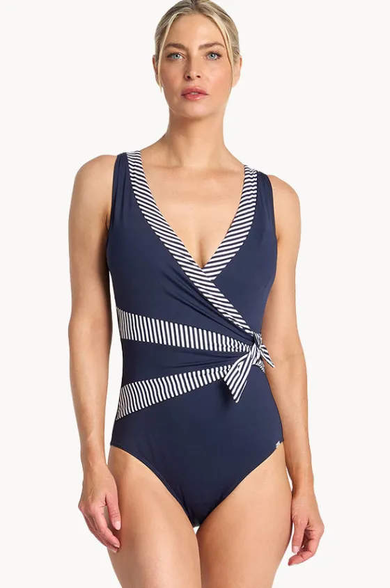 Anchor Stripe Sash Surplice One Piece|Jantzen Discount