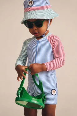Boys Spliced Stripe Sunsuit|Huxbaby