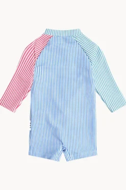 Boys Spliced Stripe Sunsuit|Huxbaby