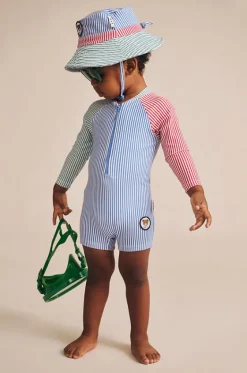 Boys Spliced Stripe Swim Hat|Huxbaby Online