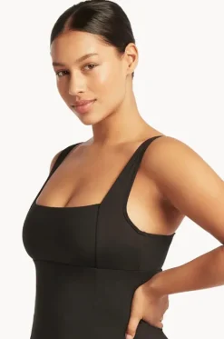 Eco Essentials Square Neck Swim Dress|Sea Level Clearance