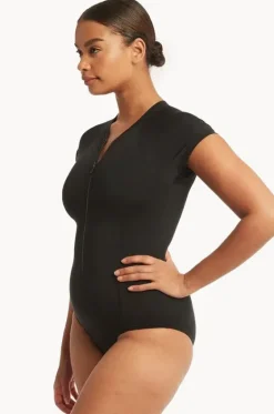 Eco Essentials Zip Front Short Sleeve Sunsuit|Sea Level Best