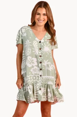 Fruity Shores Cap Sleeve Button Dress|Go Girl New