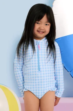 Girls Gingham Long Sleeve Sunsuit|Seafolly Girls Discount