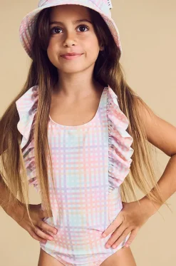 Girls Check Frill One Piece|Huxbaby Clearance