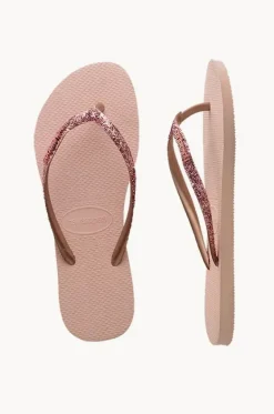 Girls Slim Metal Glitter Logo Thong|Havaianas Best