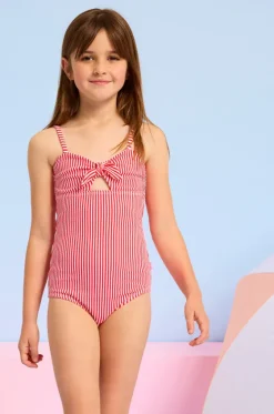 Girls Textured Stripe Tie Front One Piece|Seafolly Girls Outlet
