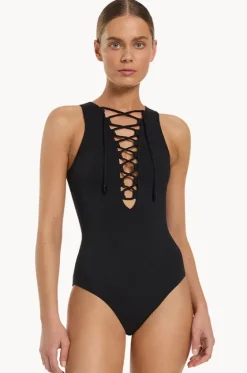 Joali Tie Front Plunge One Piece|Jets Clearance