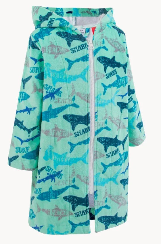 Kids Sharky Hooded Towelling Robe 5-7Y|Back Beach Co Outlet