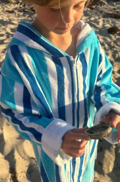 Kids Stripe Hooded Towelling Robe 5-7Y|Back Beach Co Discount