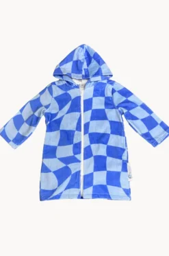Kids Tidal Checker Hooded Towelling Robe 7-11Y|Back Beach Co Clearance