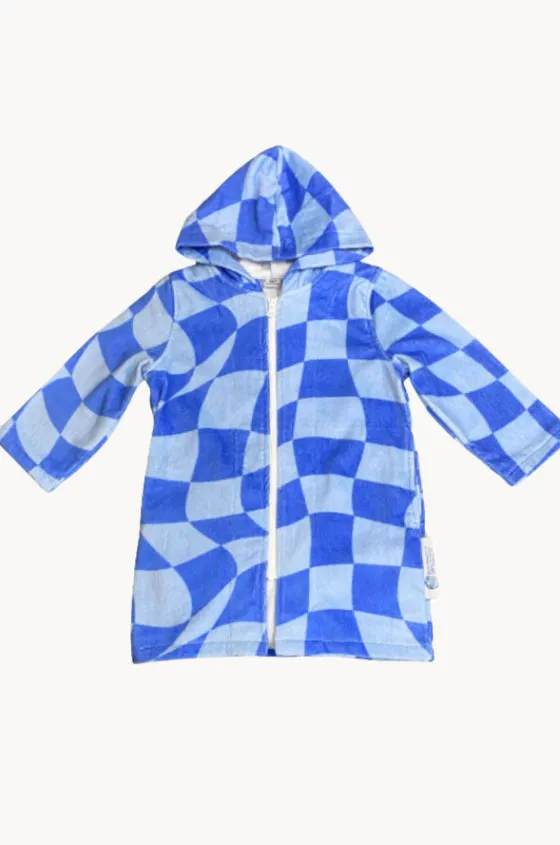 Kids Tidal Checker Hooded Towelling Robe 3-5Y|Back Beach Co New