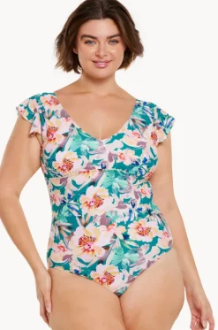 Maui Frill Sleeve V Neck One Piece|Capriosca Outlet