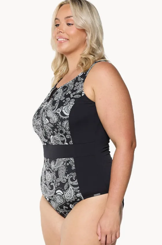 Mono Paisley Zip High Neck One Piece|Capriosca Clearance