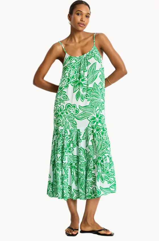 Palmera Resort Tiered Midi Sundress|Sea Level Clearance
