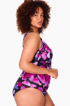 Paper Flowers Zip Front One Piece|Genevieve Best