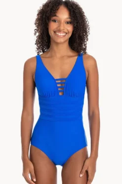 Plain Binded V Neck One Piece|Togs Swimwear Online