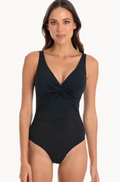 Plain Gathered Twist Front One Piece|Togs Swimwear Outlet