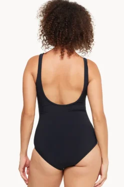 Plain Mesh Pleated High Neck One Piece|Togs Swimwear Online