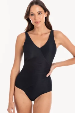 Plain Textured Gathered Cross Over One Piece|Togs Swimwear Best