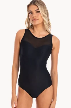 Plain Textured Mesh High Neck One Piece|Togs Swimwear Outlet