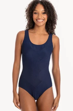 Plain Textured Round Neck One Piece|Togs Swimwear Sale