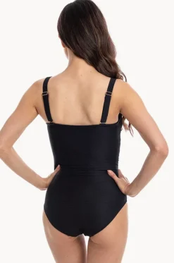 Plain Textured Twist Bandeau One Piece|Togs Swimwear Clearance