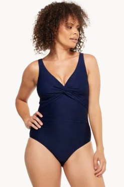 Plain Textured Twist Front One Piece|Togs Swimwear New