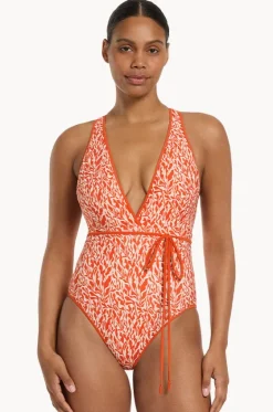 Sereno Ditsy Plunge Waist Tie One Piece|Jets Hot