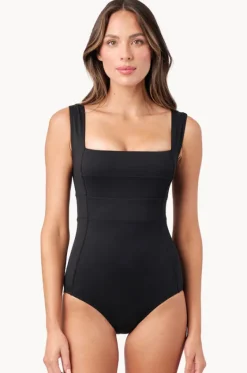 Textured Classic Square Neck One Piece|Une Piece Clearance