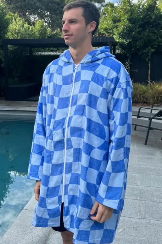 Tidal Checker Hooded Towelling Robe M/L|Back Beach Co Discount