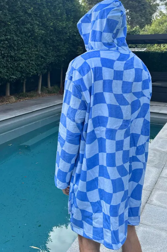 Tidal Checker Hooded Towelling Robe L/XL|Back Beach Co New