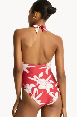 Veridian Twist Front Halter One Piece|Sea Level Hot