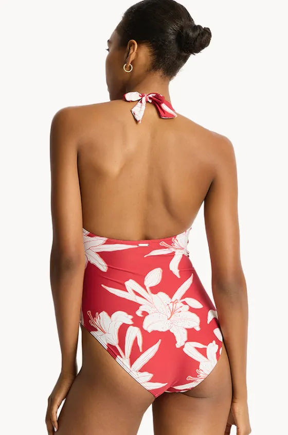 Veridian Twist Front Halter One Piece|Sea Level Hot