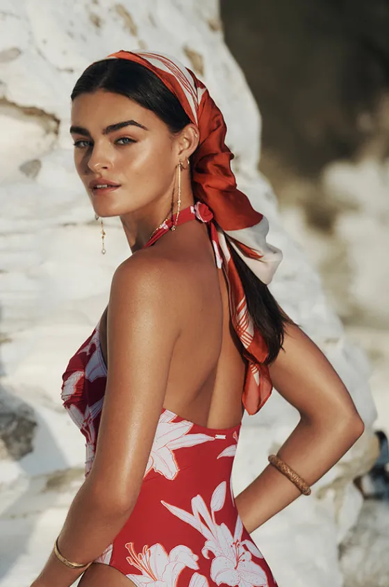 Veridian Twist Front Halter One Piece|Sea Level Hot