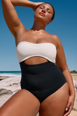 Versa Rib Cut Out Bandeau One Piece|Jets Online