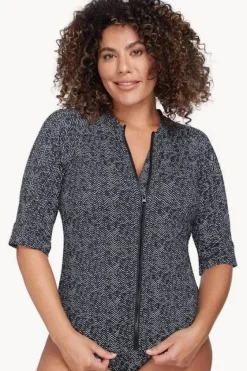 Zig Zag Short Sleeve Zip Suntop|Artesands Sale