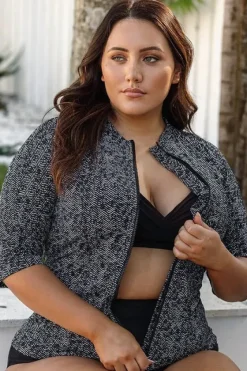 Zig Zag Short Sleeve Zip Suntop|Artesands Sale